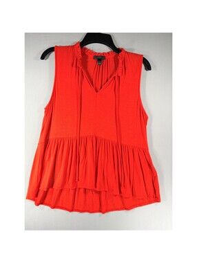 J.Crew Womens Bright Red Ruffle Neck Peplum Sleeveless Tie Blouse Large L